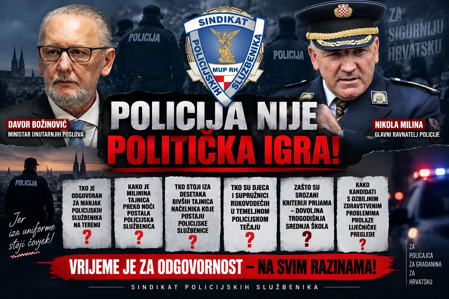Otvoreno pismo ministru Božinoviću o katastrofalnom stanju u policijskom sustavu