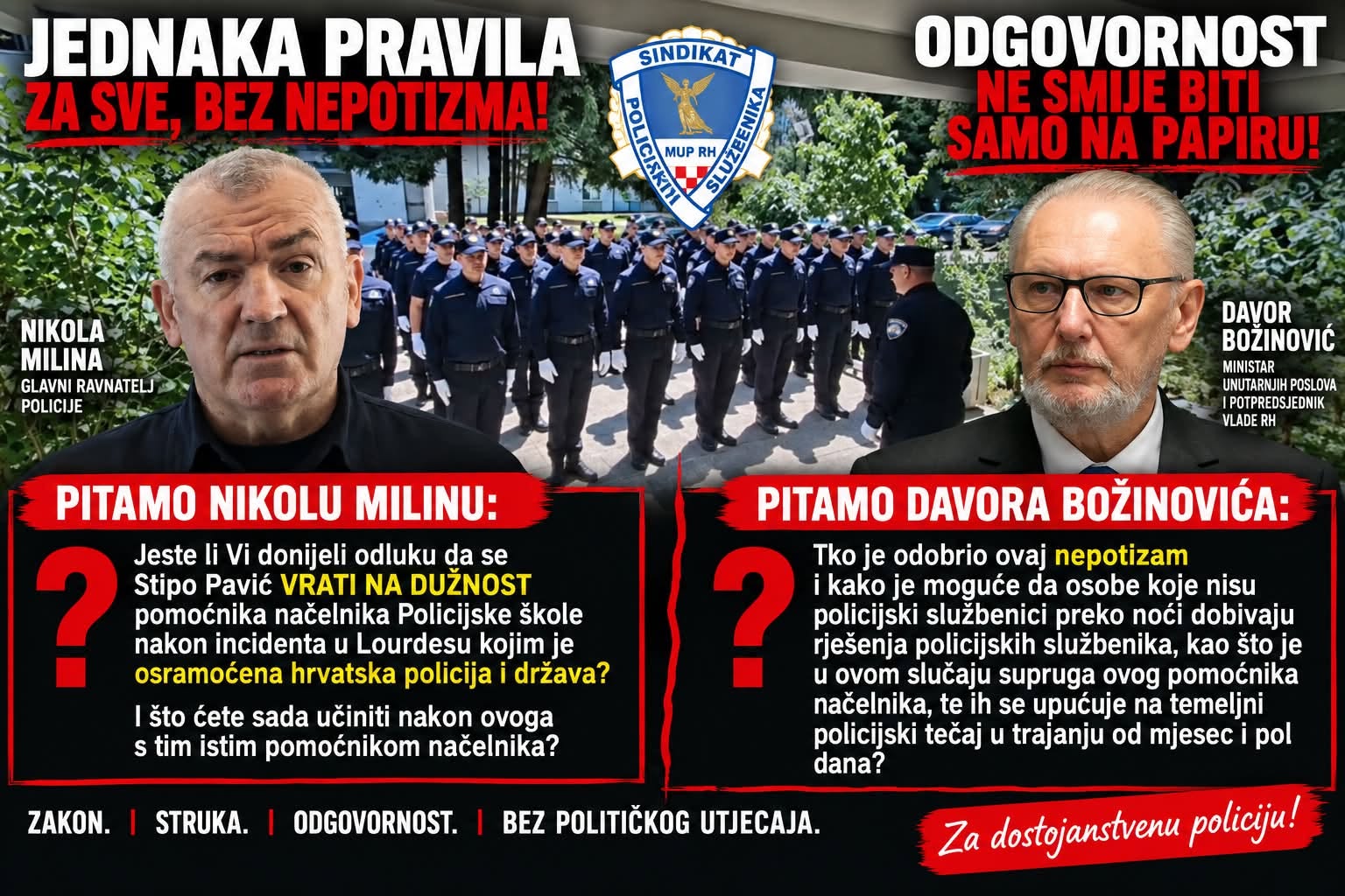 OZBILJNA AFERA I SKANDAL U MUP-a: Nepotizam i pitanje može li se više vjerovati priopćenjima MUP-a, kao i teška pitanja sindikata Božinoviću i Milini !