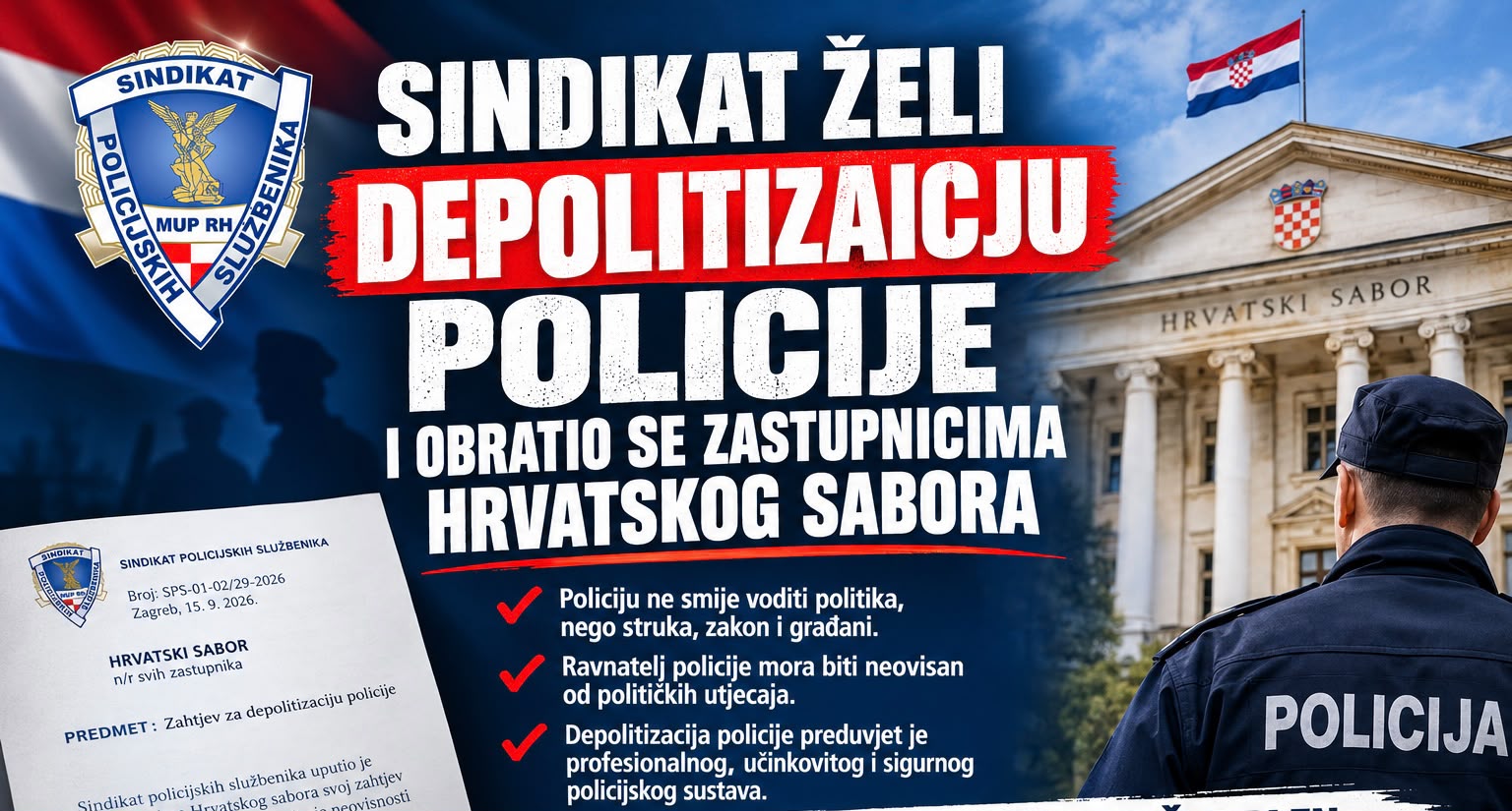 Otvoreno pismo saborskim zastupnicima - depolitizacija policije i odgovornost glavnog ravnatelja policije Nikole Miline